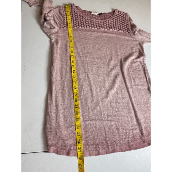 Akemi + Kim Anthropologie Top Womens Small Pink Linen Lace Comfort Long Sleeve - Picture 5 of 9